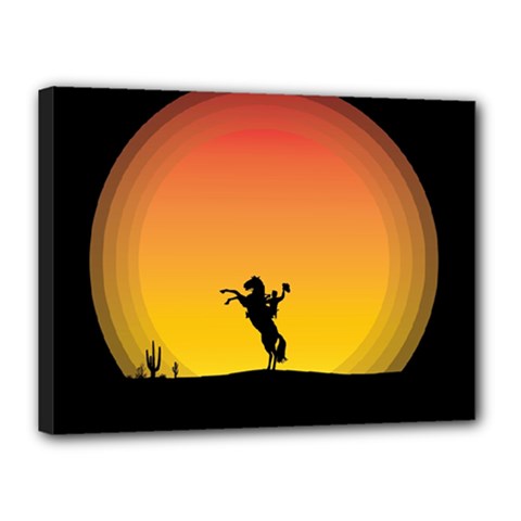 Horse Cowboy Sunset Western Riding Canvas 16  X 12  by Nexatart