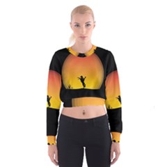 Horse Cowboy Sunset Western Riding Cropped Sweatshirt by Nexatart