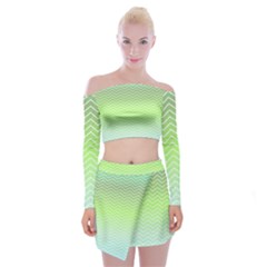 Green Line Zigzag Pattern Chevron Off Shoulder Top With Skirt Set by Nexatart