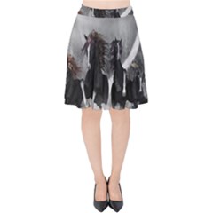 Awesome Wild Black Horses Running In The Night Velvet High Waist Skirt by FantasyWorld7