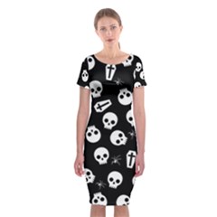 Skull, Spider And Chest  - Halloween Pattern Classic Short Sleeve Midi Dress by Valentinaart