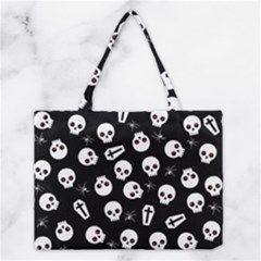 Skull, Spider And Chest  - Halloween Pattern Medium Tote Bag by Valentinaart