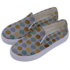 Green And Golden Dots Pattern                      Kids  Canvas Slip Ons by LalyLauraFLM