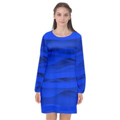 Dark Blue Stripes Seamless Long Sleeve Chiffon Shift Dress  by Mariart