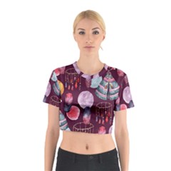 Boho Tribal Watercolor Pattern  Cotton Crop Top by paulaoliveiradesign