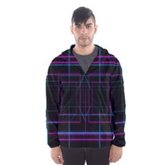 Retro Neon Grid Squares And Circle Pop Loop Motion Background Plaid Purple Hooded Wind Breaker (men) by Mariart