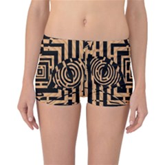 Wooden Cat Face Line Arrow Mask Plaid Reversible Boyleg Bikini Bottoms by Mariart