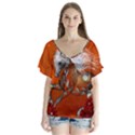 Steampunk, Wonderful Wild Steampunk Horse V-Neck Flutter Sleeve Top View1