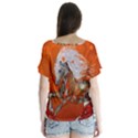 Steampunk, Wonderful Wild Steampunk Horse V-Neck Flutter Sleeve Top View2