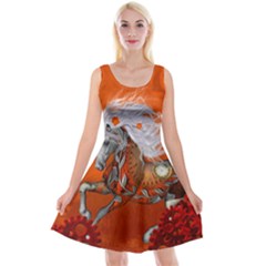 Steampunk, Wonderful Wild Steampunk Horse Reversible Velvet Sleeveless Dress by FantasyWorld7