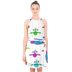 Fish Swim Cartoon Funny Cute Halter Collar Waist Tie Chiffon Dress by Nexatart