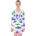 Fish Swim Cartoon Funny Cute V-neck Bodycon Long Sleeve Dress View1