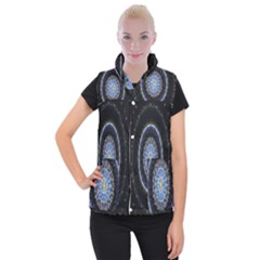 Colorful Hypnotic Circular Rings Space Women s Button Up Puffer Vest by Mariart