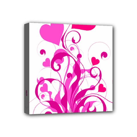 Heart Flourish Pink Valentine Mini Canvas 4  X 4  by Mariart