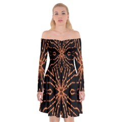 Golden Fire Pattern Polygon Space Off Shoulder Skater Dress by Mariart