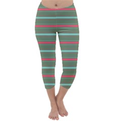 Horizontal Line Red Green Capri Winter Leggings  by Mariart