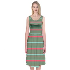 Horizontal Line Red Green Midi Sleeveless Dress by Mariart