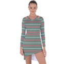 Horizontal Line Red Green Asymmetric Cut-Out Shift Dress View1