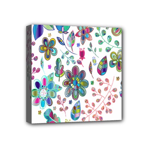 Prismatic Psychedelic Floral Heart Background Mini Canvas 4  X 4  by Mariart