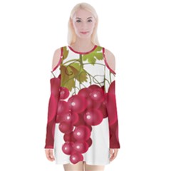 Red Fruit Grape Velvet Long Sleeve Shoulder Cutout Dress by Mariart