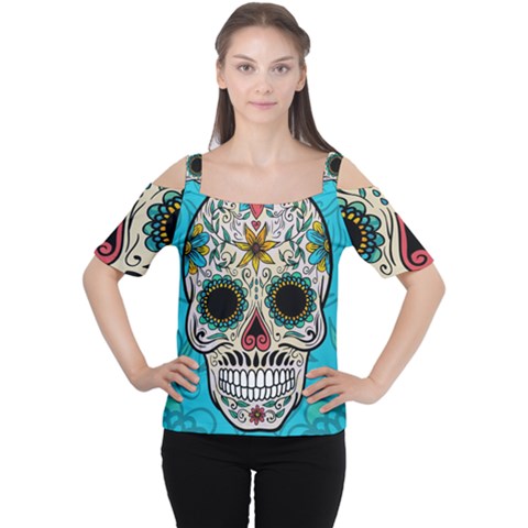 Sugar Skull New 2015 Cutout Shoulder Tee by crcustomgifts