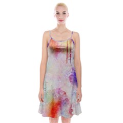 Watercolor Galaxy Purple Pattern Spaghetti Strap Velvet Dress by paulaoliveiradesign