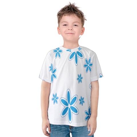 Star Flower Blue Kids  Cotton Tee by Mariart