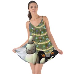 Funny Snowman With Penguin And Christmas Tree Love The Sun Cover Up by FantasyWorld7