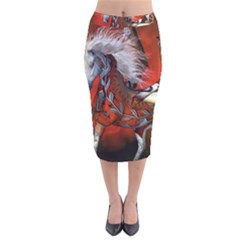 Awesome Steampunk Horse With Wings Velvet Midi Pencil Skirt by FantasyWorld7