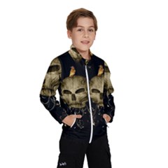 Golden Skull With Crow And Floral Elements Wind Breaker (kids) by FantasyWorld7