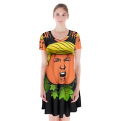 Trump Or Treat  Short Sleeve V-neck Flare Dress by Valentinaart