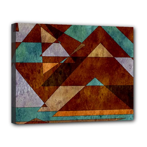 Turquoise And Bronze Triangle Design With Copper Canvas 14  X 11  by digitaldivadesigns