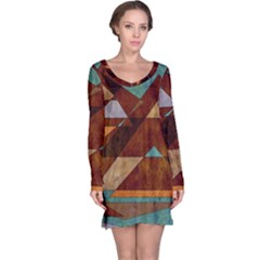 Turquoise And Bronze Triangle Design With Copper Long Sleeve Nightdress by digitaldivadesigns