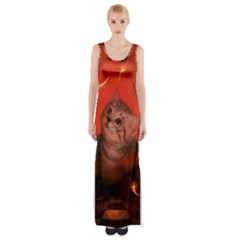 Cute Little Kitten, Red Background Maxi Thigh Split Dress by FantasyWorld7