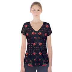 Roses From The Fantasy Garden Short Sleeve Front Detail Top by pepitasart