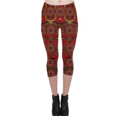 Pumkins  In  Gold And Candles Smiling Capri Leggings  by pepitasart