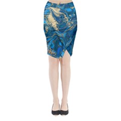 Ocean Blue Gold Marble Midi Wrap Pencil Skirt by NouveauDesign