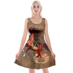 Awesome Horse  With Skull In Red Colors Reversible Velvet Sleeveless Dress by FantasyWorld7