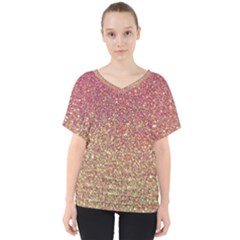 Rose Gold Sparkly Glitter Texture Pattern V-neck Dolman Drape Top by paulaoliveiradesign