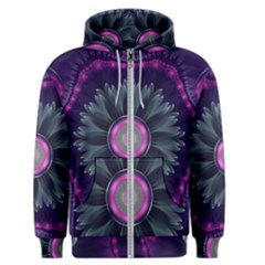 Beautiful Hot Pink And Gray Fractal Anemone Kisses Men s Zipper Hoodie by jayaprime