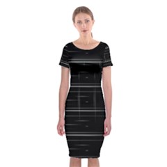 Stripes Black White Minimalist Line Classic Short Sleeve Midi Dress by Mariart