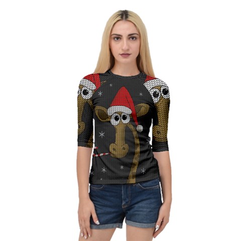 Christmas Giraffe  Quarter Sleeve Raglan Tee by Valentinaart