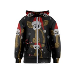 Christmas Giraffe  Kids  Zipper Hoodie by Valentinaart