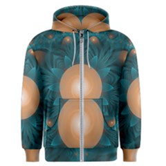 Beautiful Orange Teal Fractal Lotus Lily Pad Pond Men s Zipper Hoodie by jayaprime