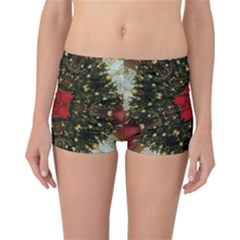 Christmas Wreath Stars Green Red Elegant Reversible Boyleg Bikini Bottoms by yoursparklingshop