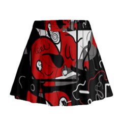 Red Black And White Abstraction Mini Flare Skirt by Valentinaart