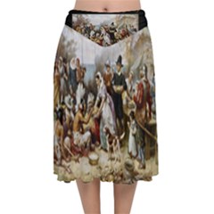 The First Thanksgiving Velvet Flared Midi Skirt by Valentinaart