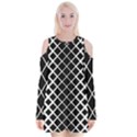 Square Diagonal Pattern Monochrome Velvet Long Sleeve Shoulder Cutout Dress View1