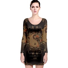 The Sign Ying And Yang With Floral Elements Long Sleeve Bodycon Dress by FantasyWorld7