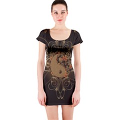 The Sign Ying And Yang With Floral Elements Short Sleeve Bodycon Dress by FantasyWorld7